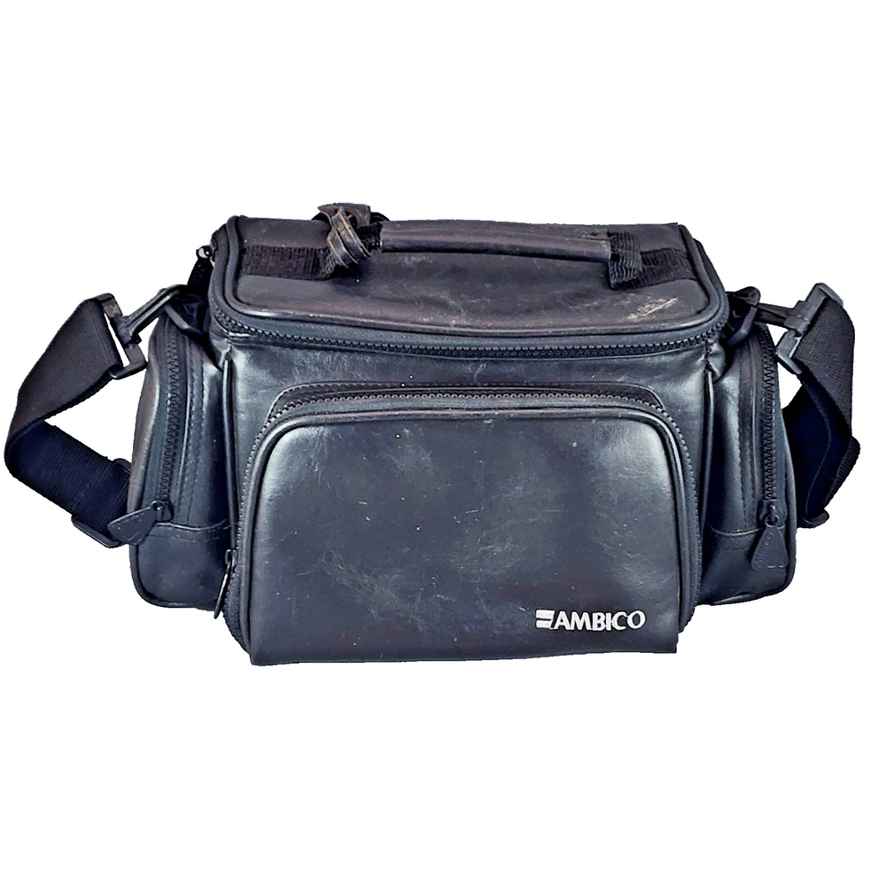 AMBICO Classic Soft Black Leather Camera Camcorder Bag Adjustable Strap